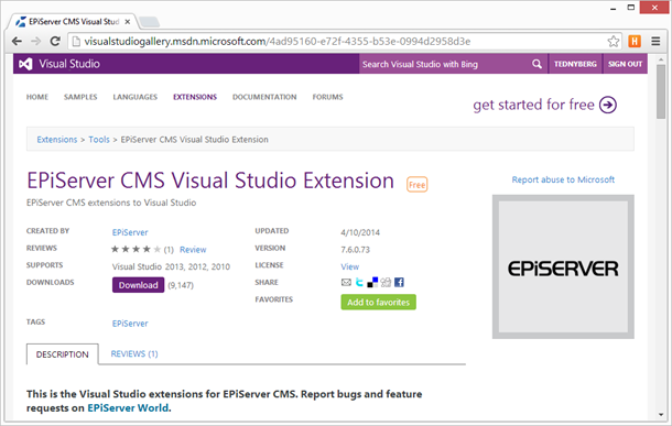 EPiServer CMS Visual Studio Extension