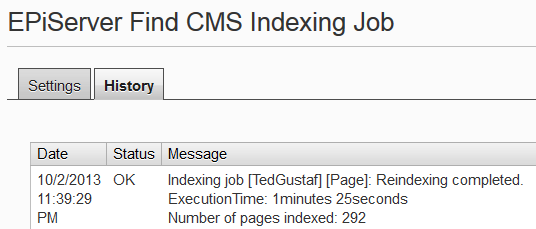 Screenshot of scheduled job result